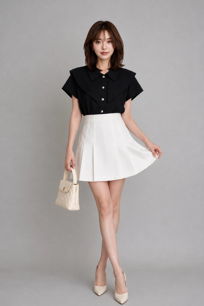 580271 Avery Pleated A-Line Mini Skirt