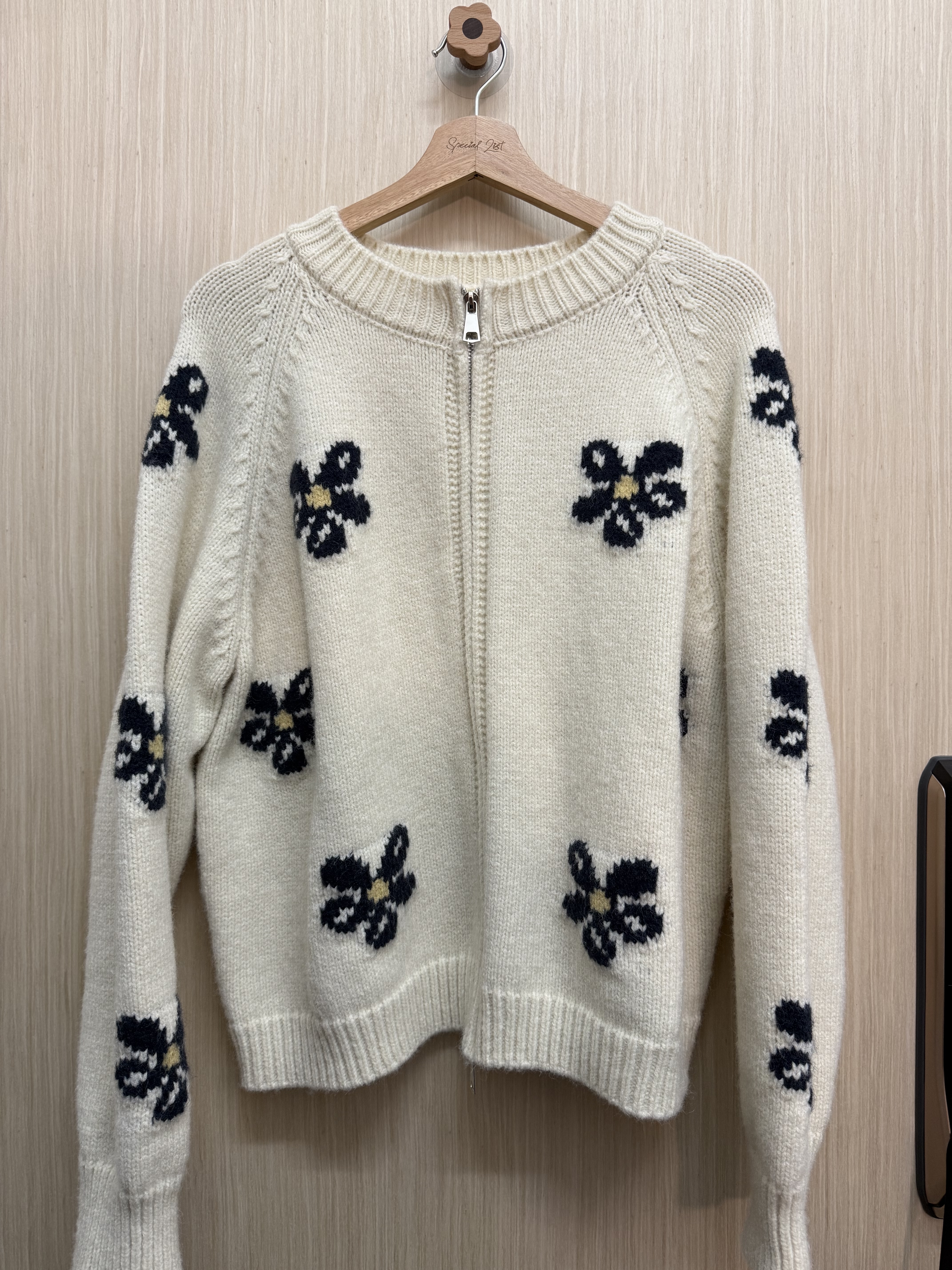 撞色花花雙拉鍊冷外套（杏色）