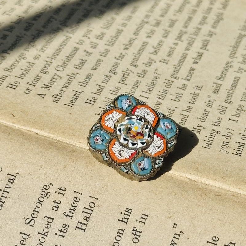 Rare! Antique Late 19th to Early 20th Century Italian Mosaic Floral Brooch with Stamped Brass Backing (MT2389)