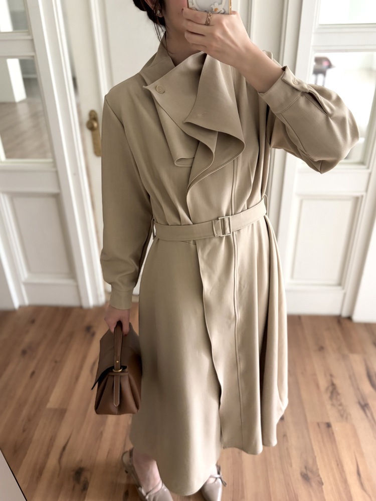 Classic Flared Trench Dress (Warm Beige)