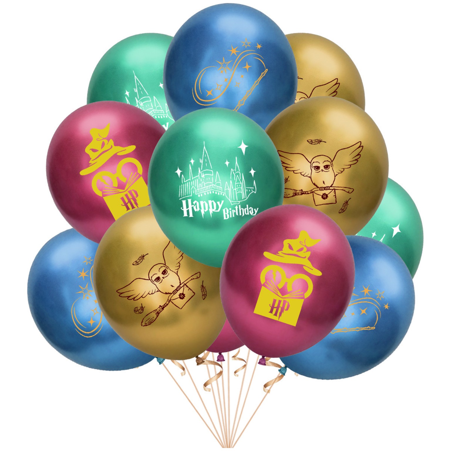 哈利波特 Harry Potter 魔法學院主題生日派對氣球套餐 20個氣球＋生日拉旗＋背景布＋16件蛋糕插牌