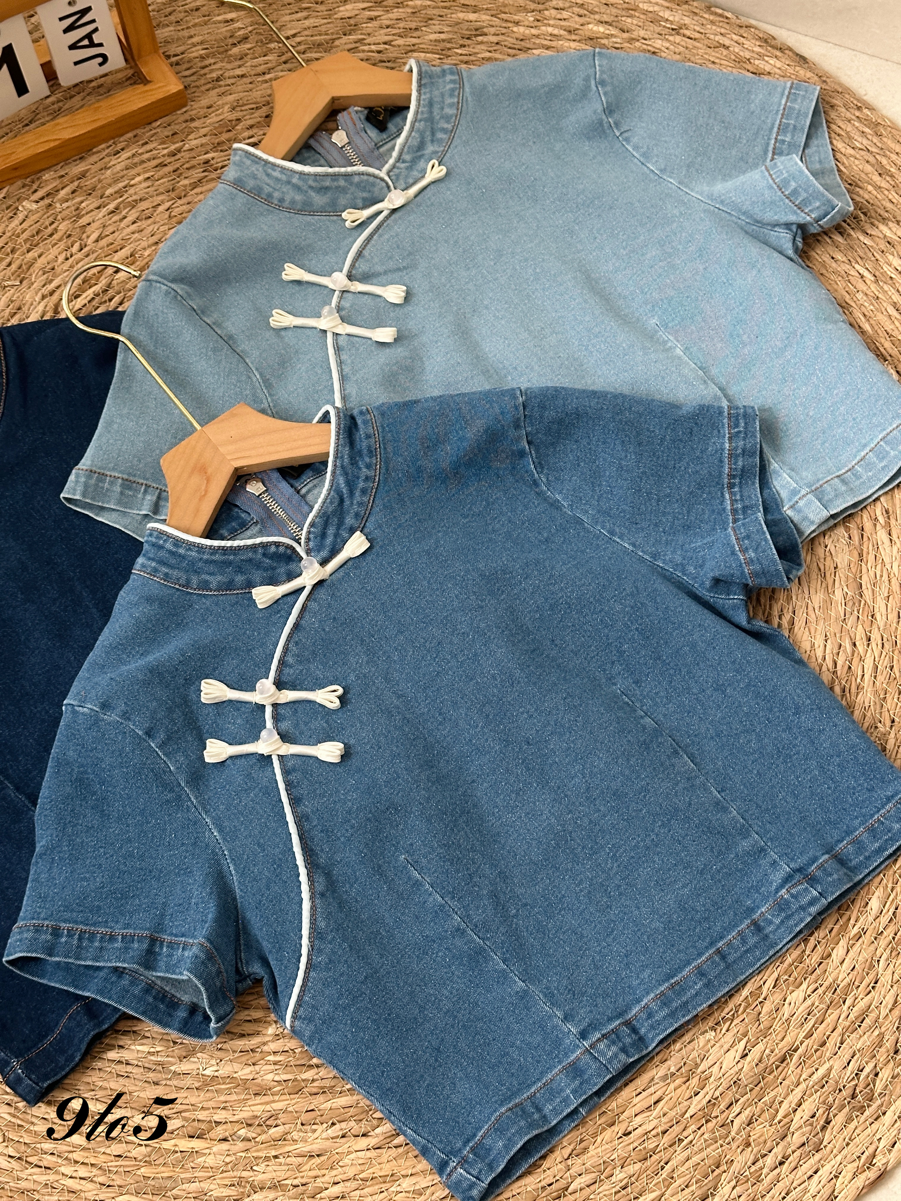 T3921 Denim Cheongsam Crop Top - 3 Colors