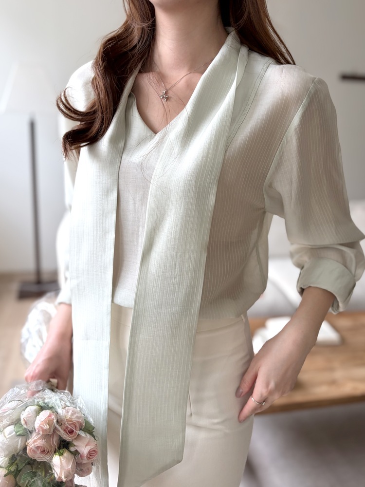 Aurelie Scarf-Tie Blouse (Mint)