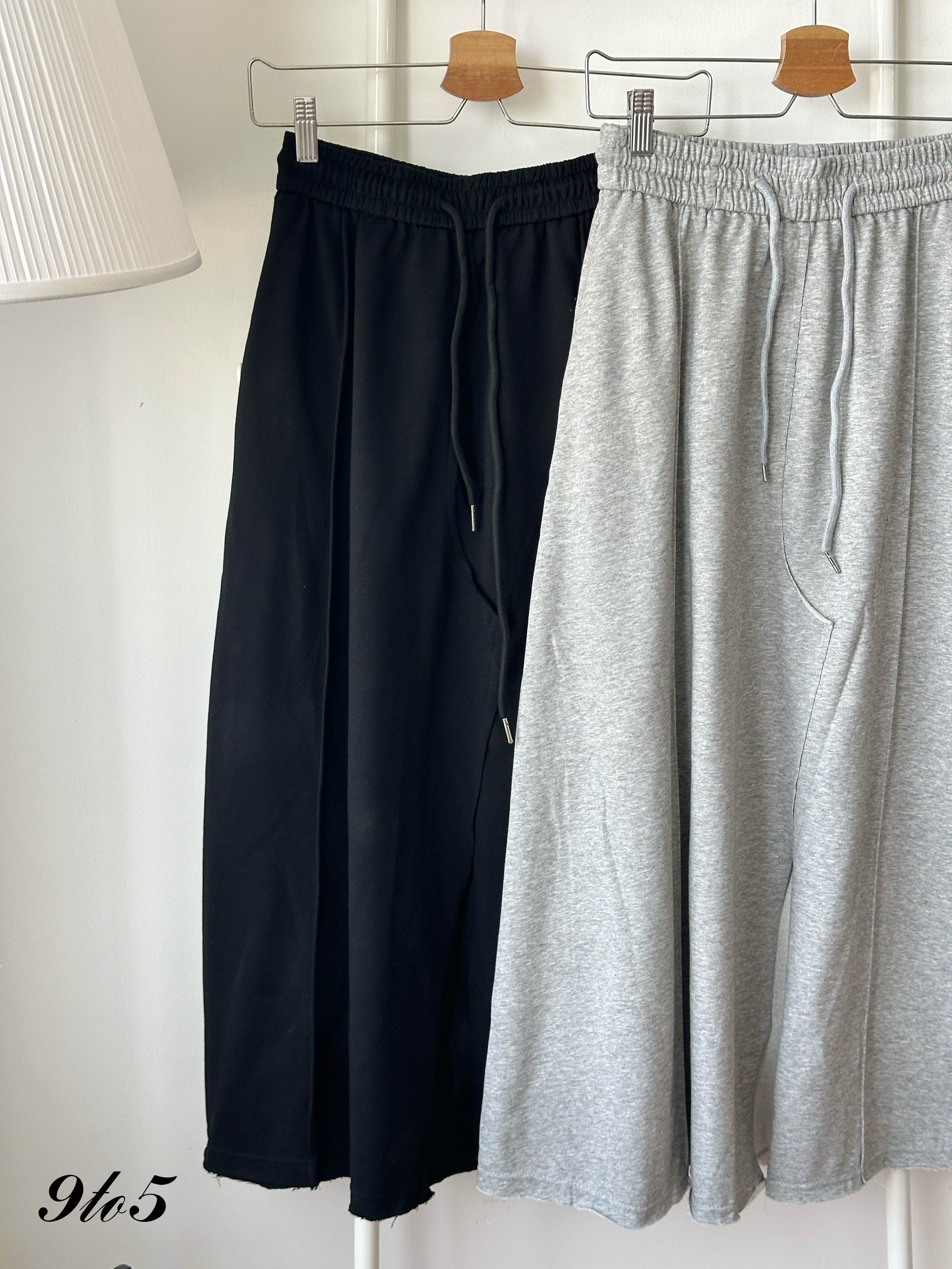 S1921 Drawstring Long Skirt - Black & Grey