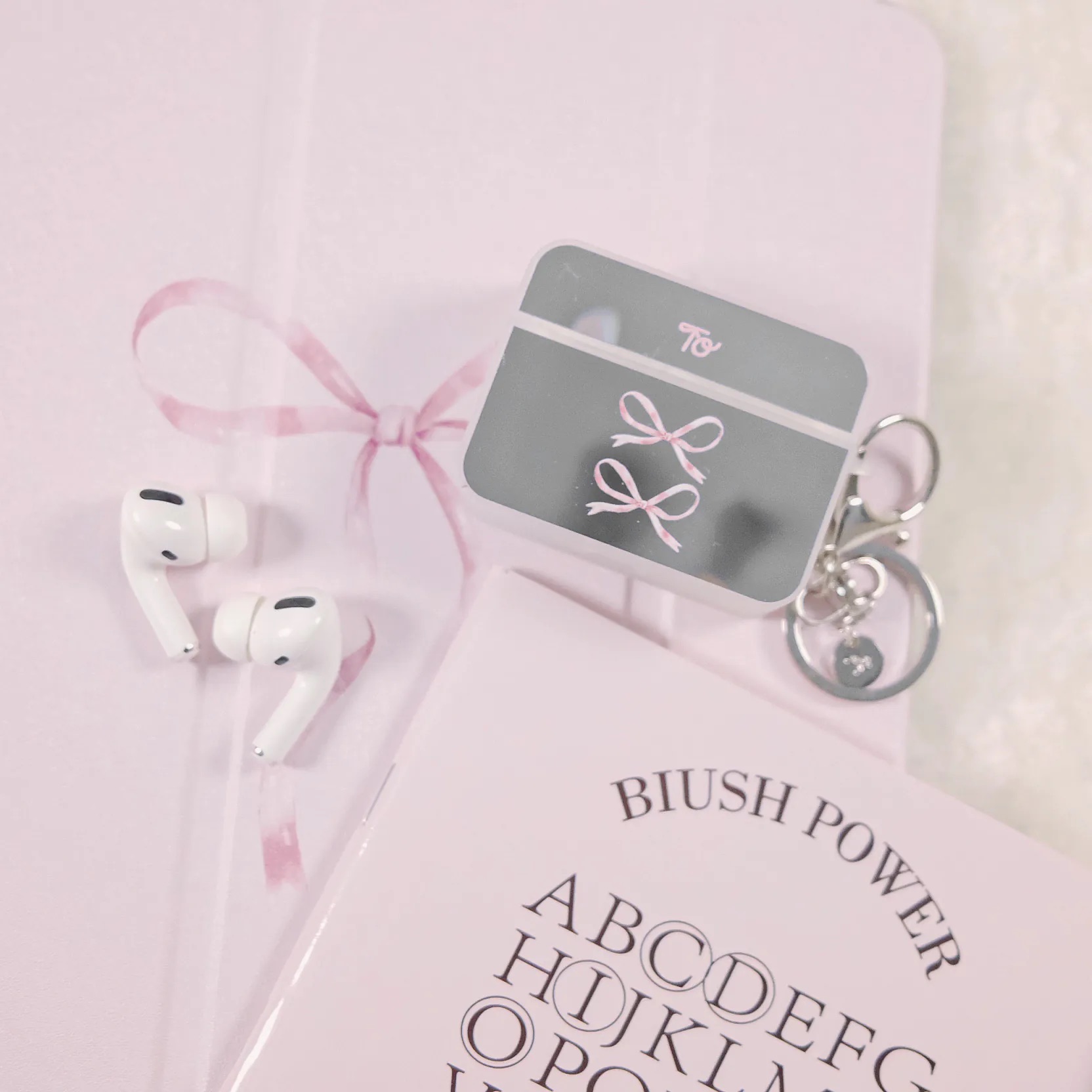 【Silky Pink Ribbon】鏡面方盒AirPods Case