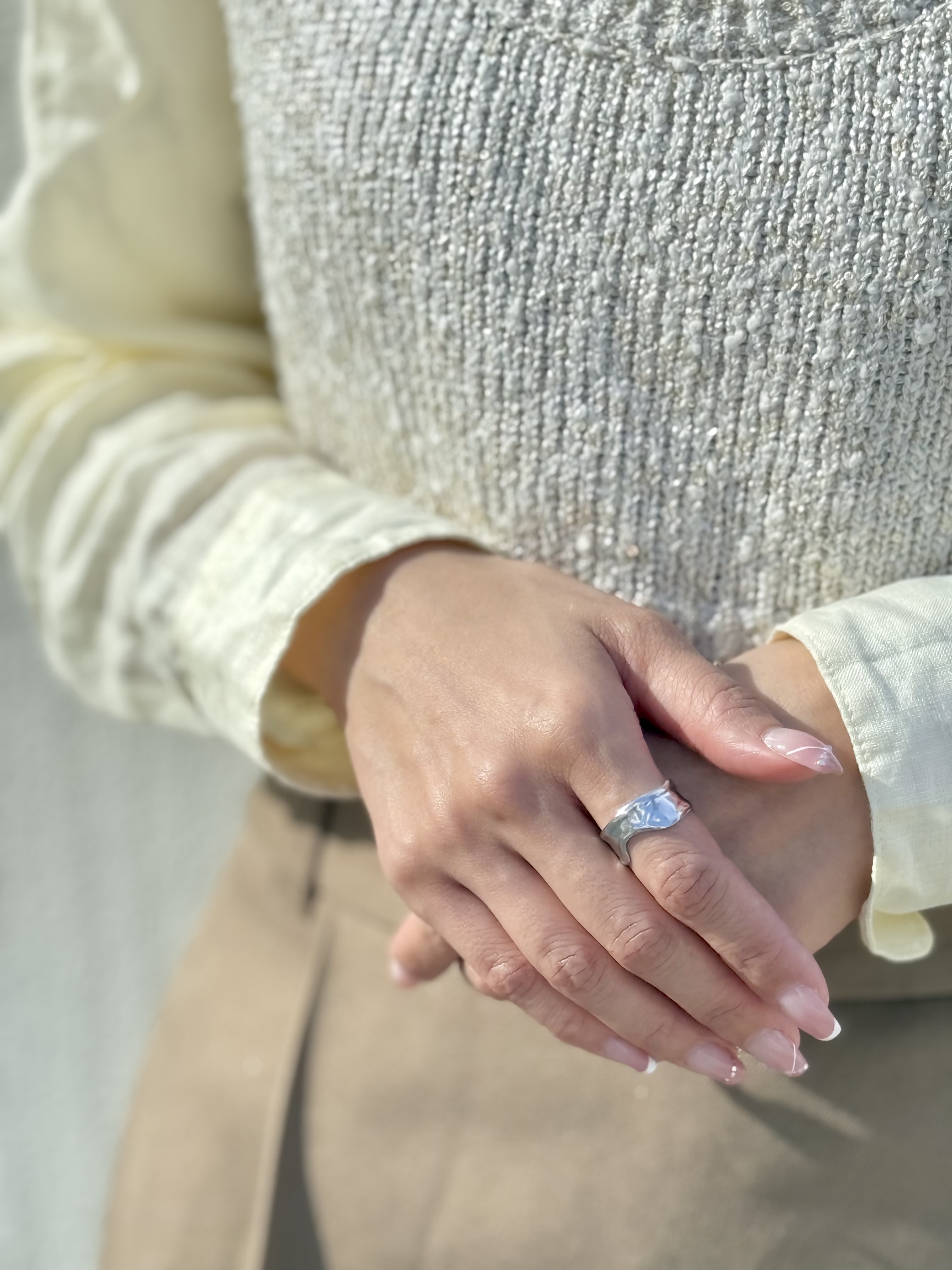 Sliver irregular stainless ring