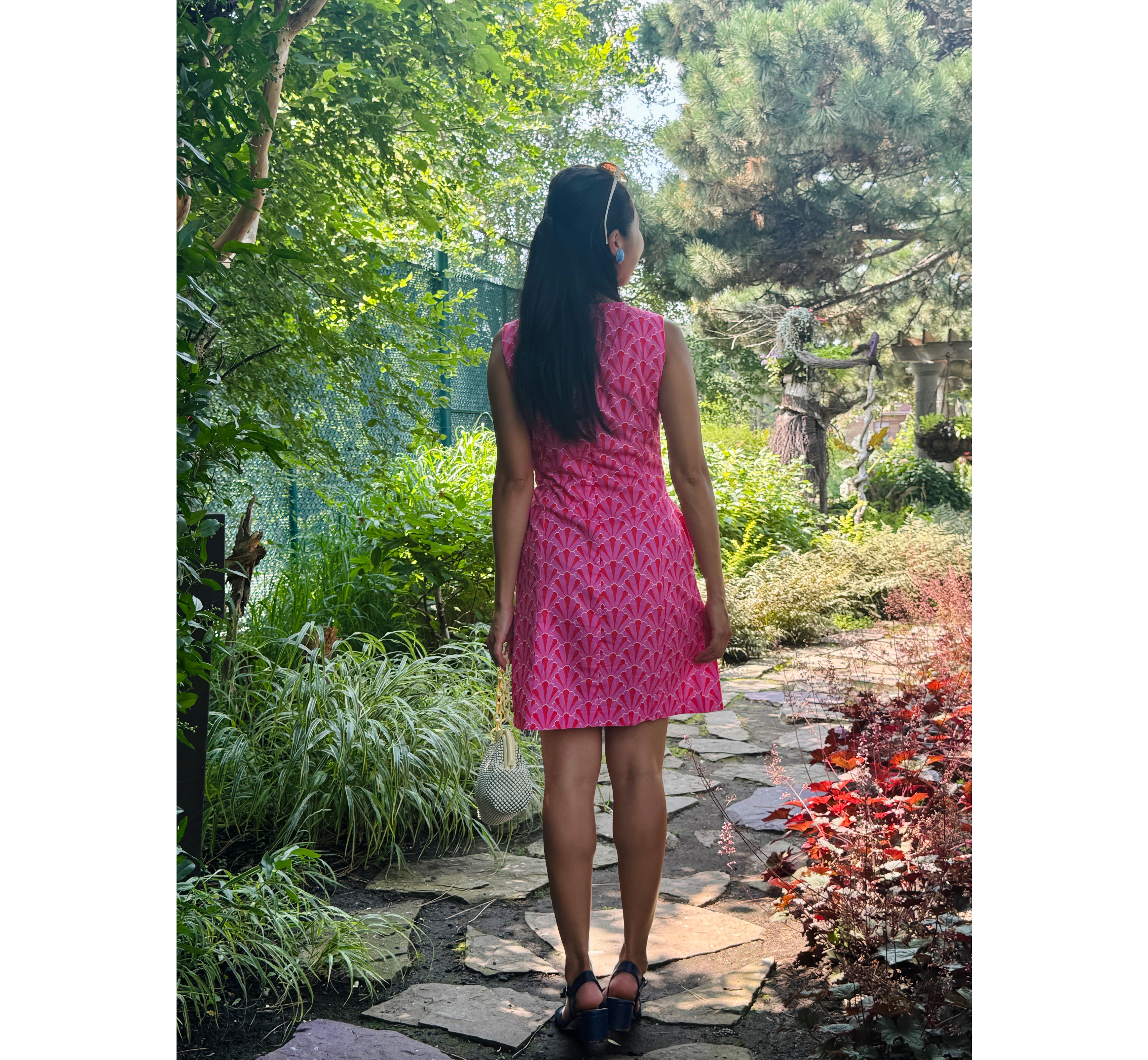 (Last M) Art Deco Inspired Fan Pattern Organic Cotton A-Line Dress (FM)