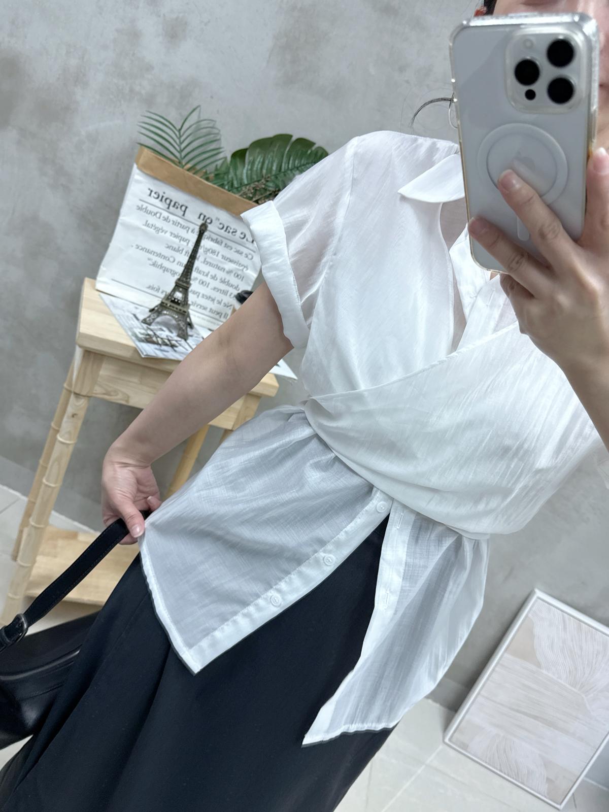 G02 交叉綁腰絲質恤衫