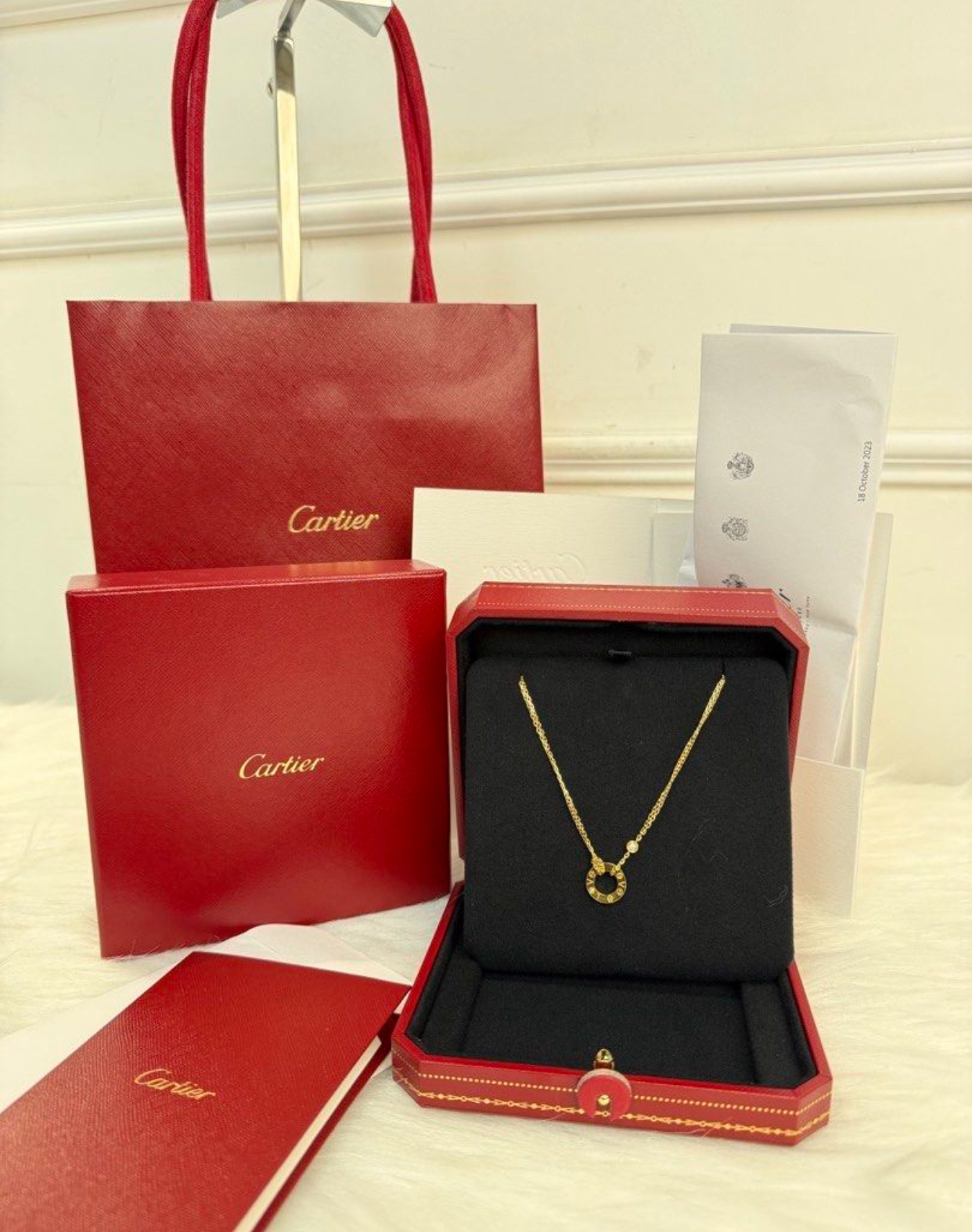 Cartier卡地亞 LOVE系列項鍊 18k黃金鑽石 小圓餅項圈+雙小鑽石 經典保值款女士首飾 23年10月 全套現貨