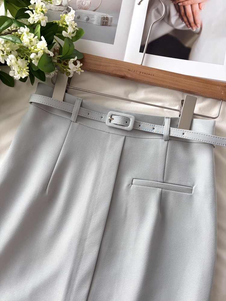 Belted Pencil Skirt (Blue)