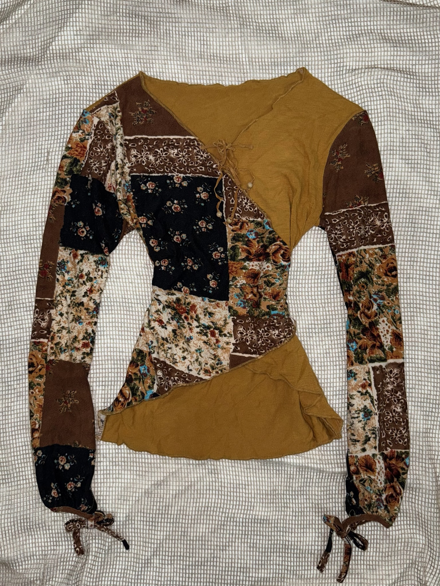 Vintage Boho Floral Patchwork Long Sleeve Top