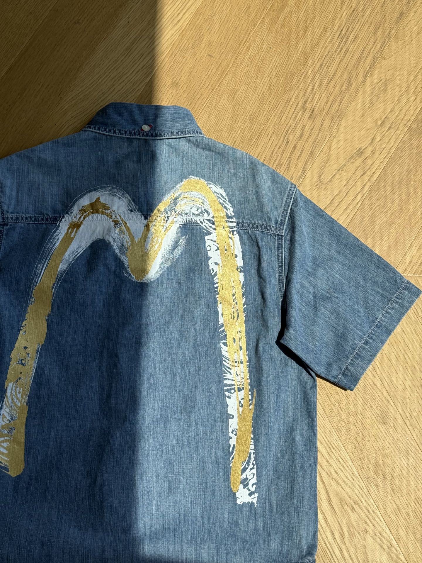 Evisu Artistic Brush Daicock Print Relax Fit Denim Short-Sleeves Shirt