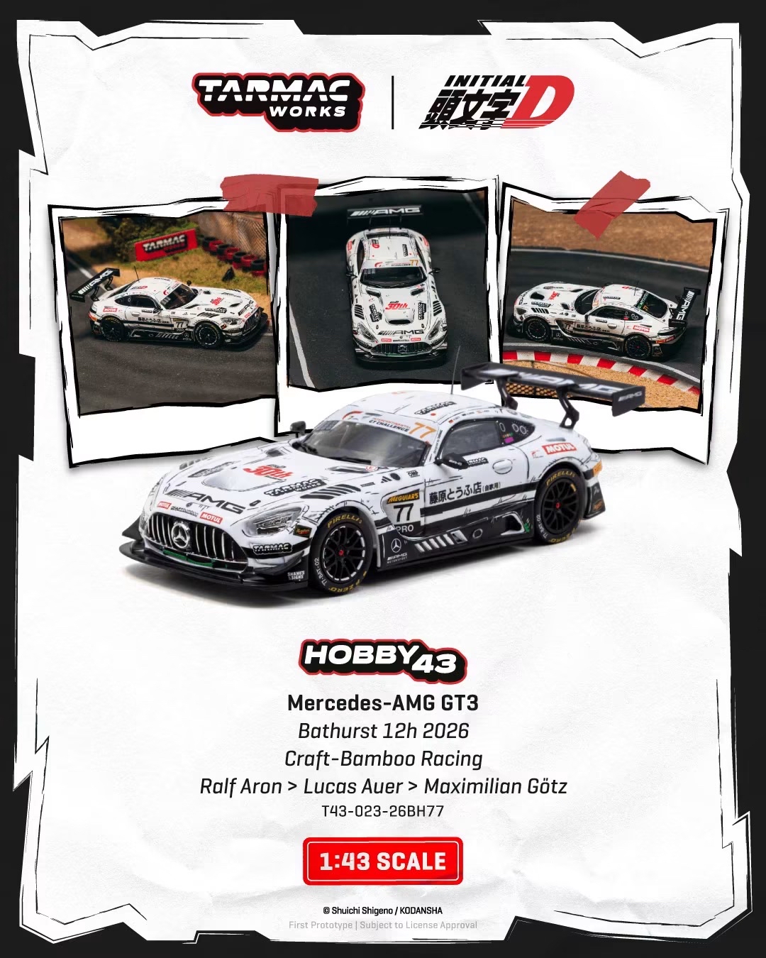 （預訂 Pre Order) Tarmac Works ( T43-023-26BH77 ) 1:43 Mercedes-AMG GT3 Bathurst 12h 2026 Craft-Bamboo Racing