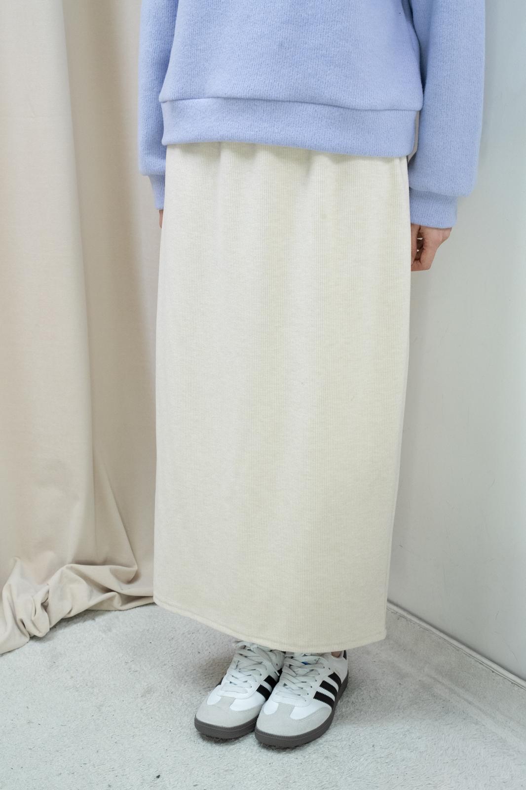 温暖感暗直紋全橡筋腰半身裙（4色）