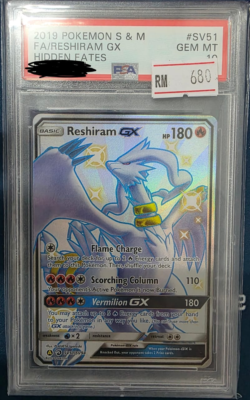Pokemon TCG 2019 S&M Hidden Fates - FA/Reshiram GX (PSA 10)