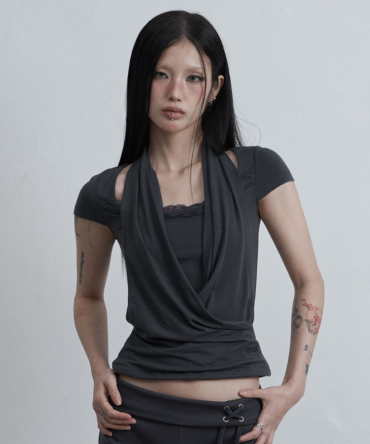 🇰🇷訂購｜asur 26SS｜Lace cowl neck shirt 3色
