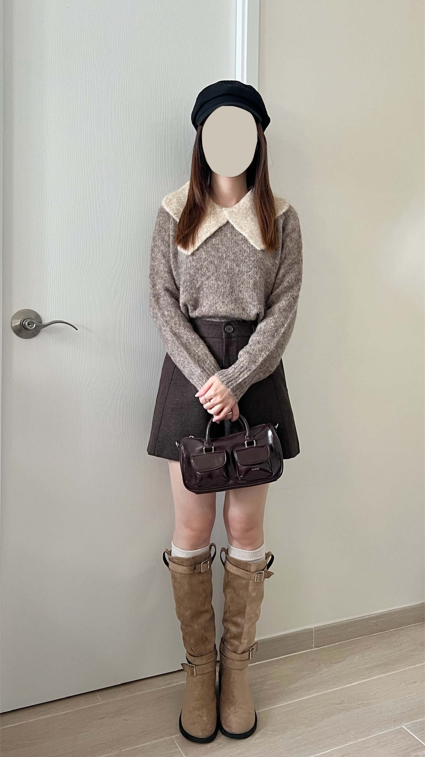 大蝴蝶領口混色毛衣 現貨