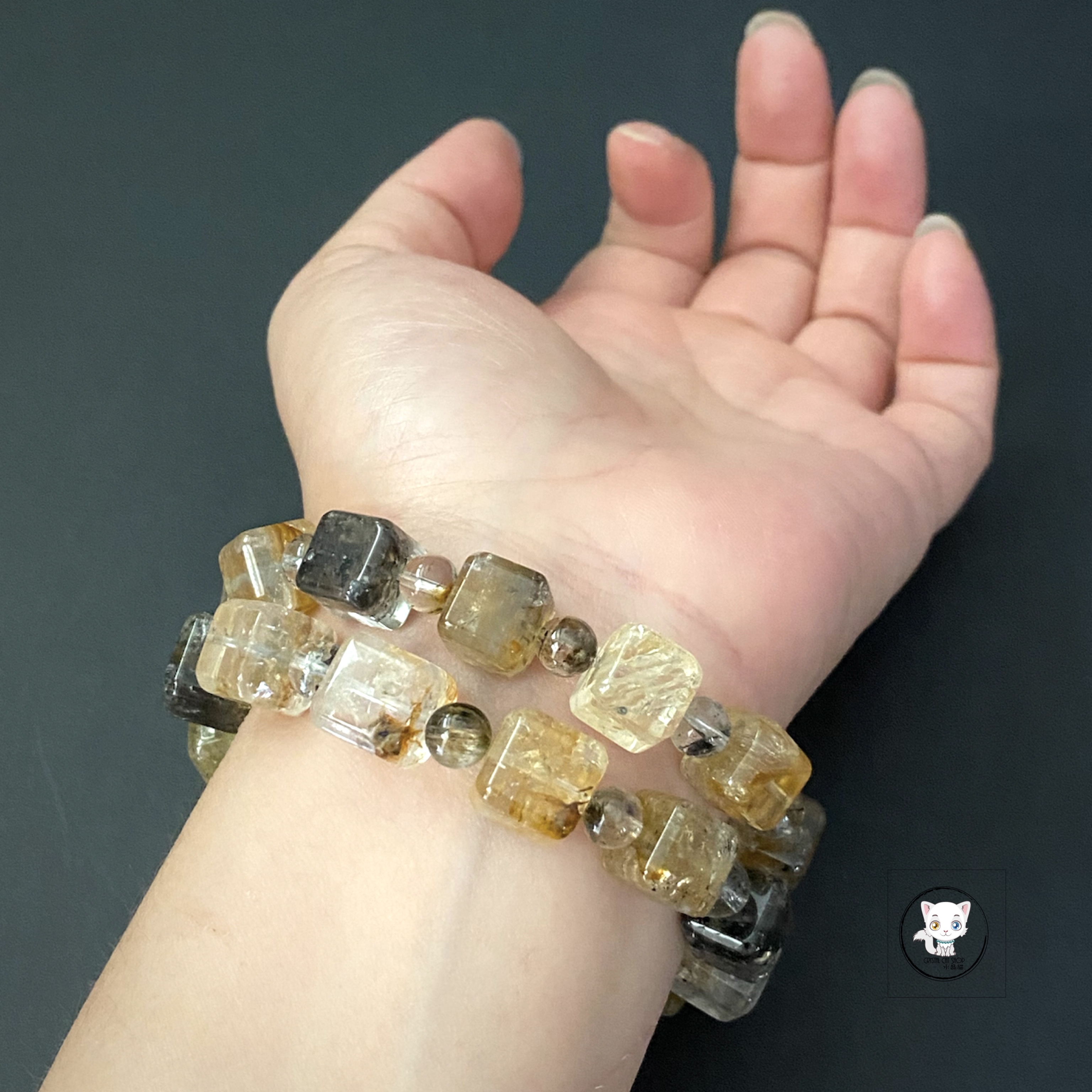 天然閃靈鑽方糖手鏈 10mm