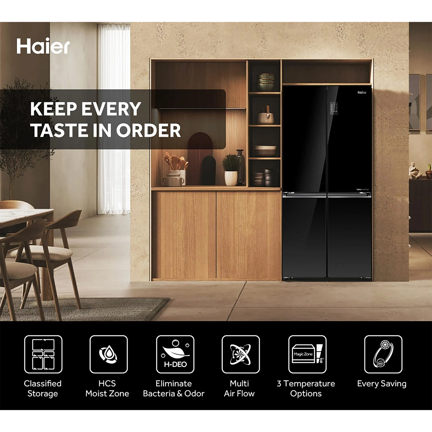 Haier 585L Multi-Door Inverter Glass Fridge Black (HRF-IG585EM)