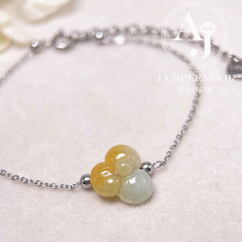 JN-3434 天然翡翠A玉-黃翡立體小花不鏽鋼手鏈