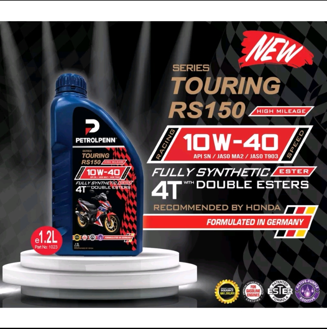 Petolpenn Touring RS150 4T 10W-40 / 10W-30 / 15W-50 Fully Synthetic Double Ester 1.2L Motorcycle Engine Oil Recommended by HONDA