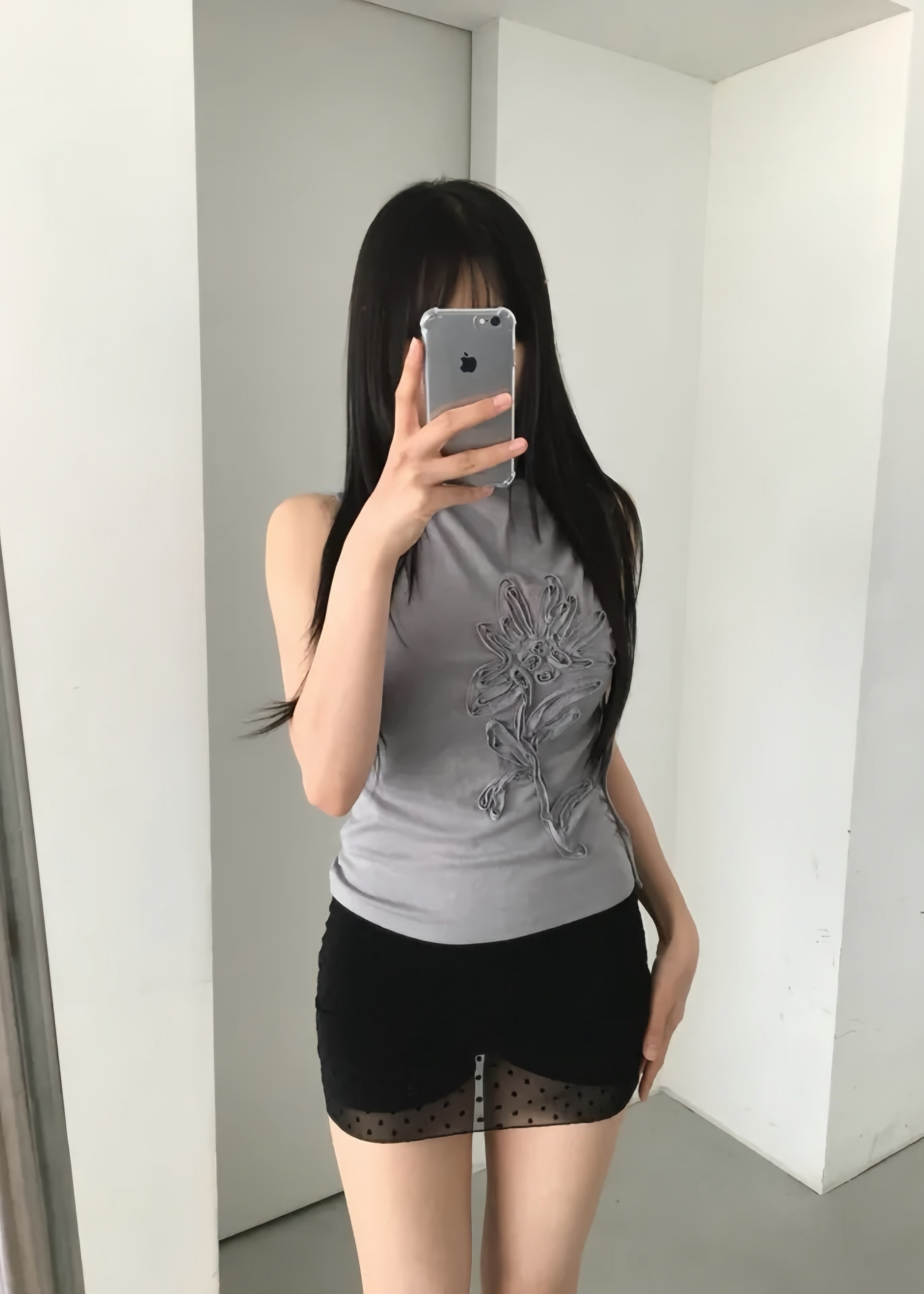 Floral Applique Ruched Tank Top