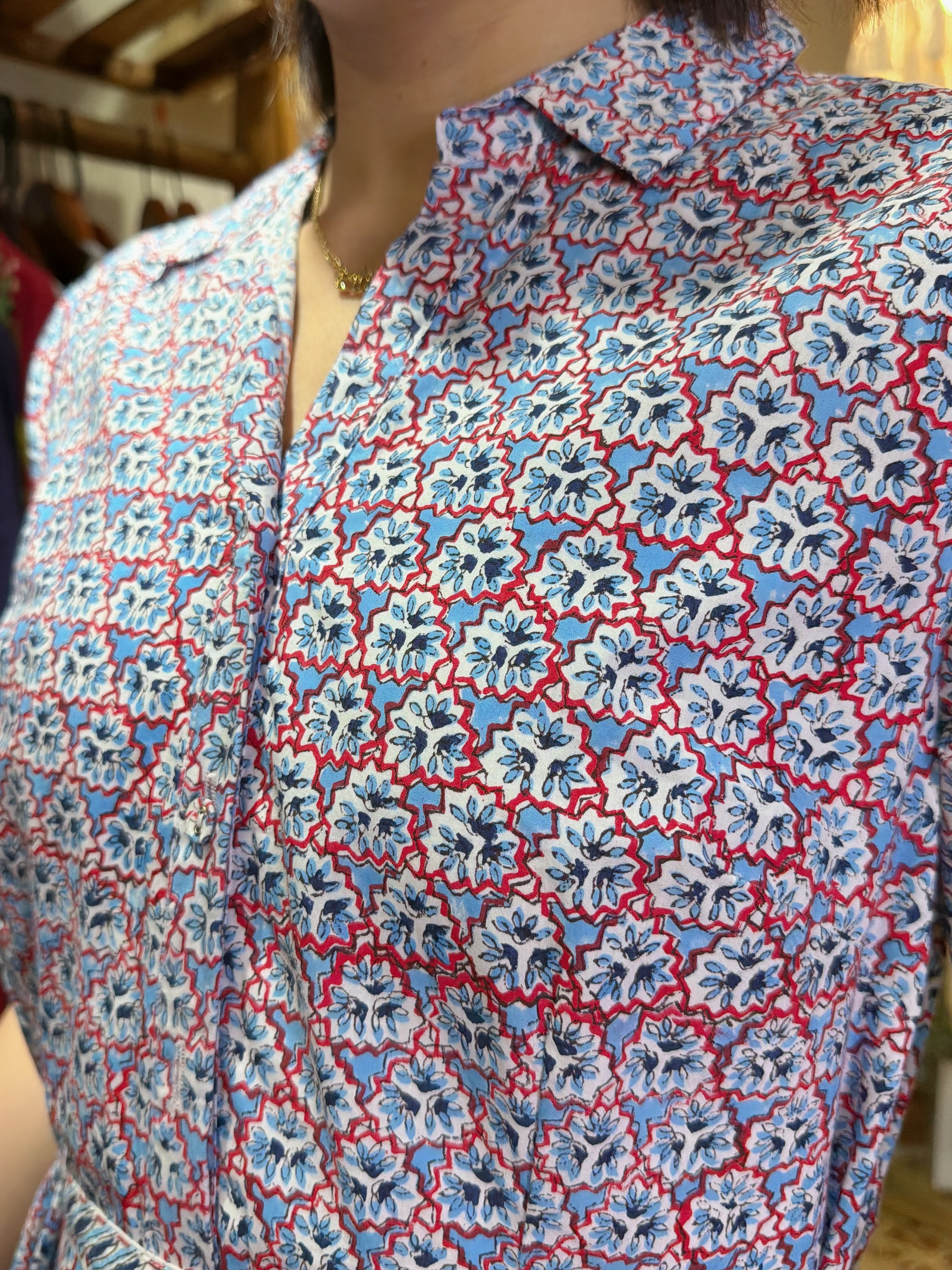 2066 Purple V Neck BlockPrint OP