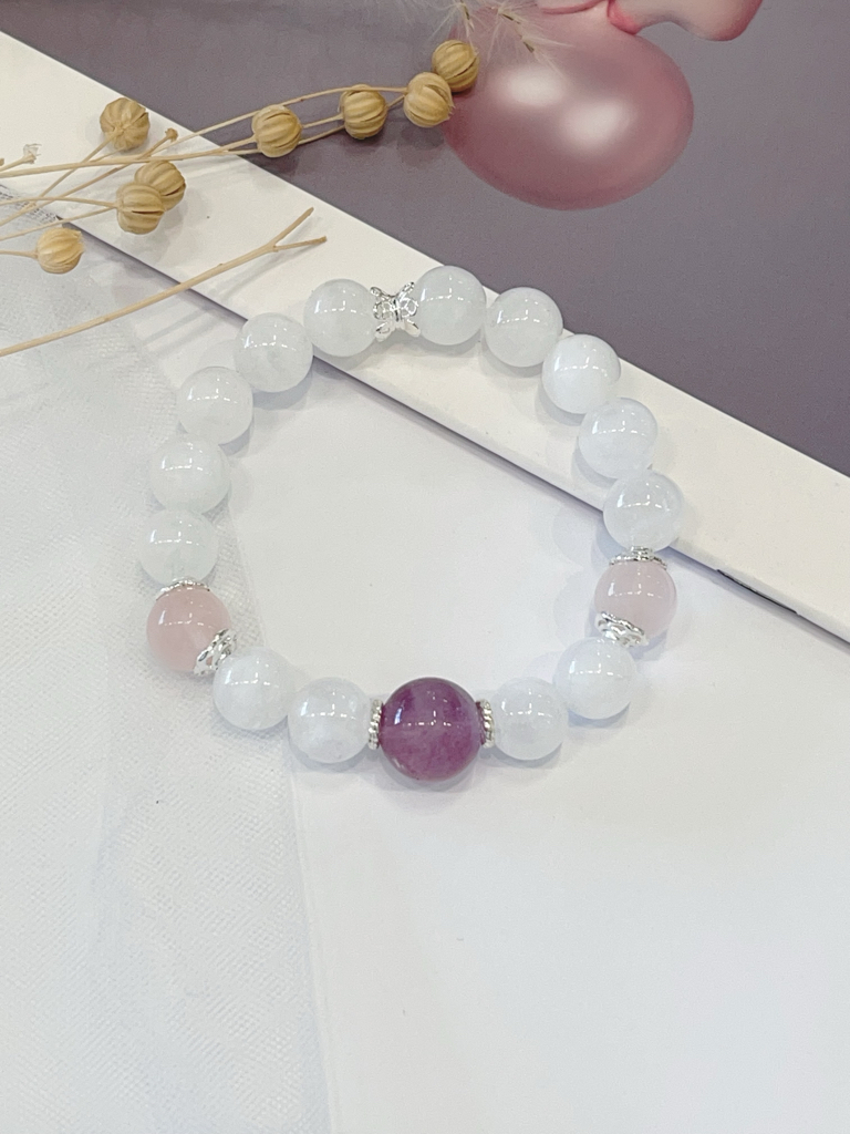 💜 紫萤石 × 白幽灵 × 粉水晶手串 Purple Fluorite & White Phantom Quartz & Rose Quartz |10mm