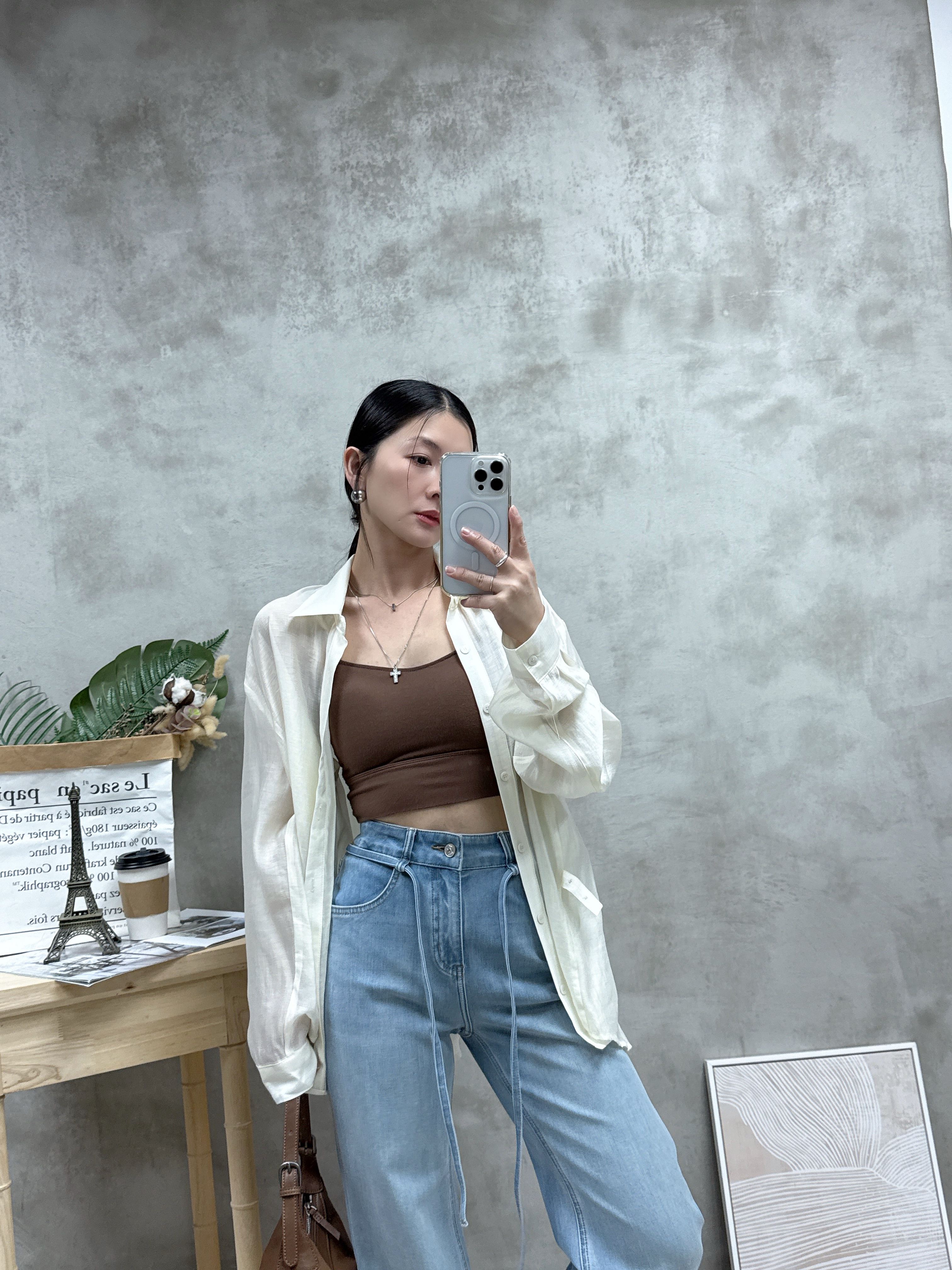 絲質側扣防曬恤衫