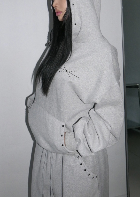 Studded Oversized Fleece Hoodie