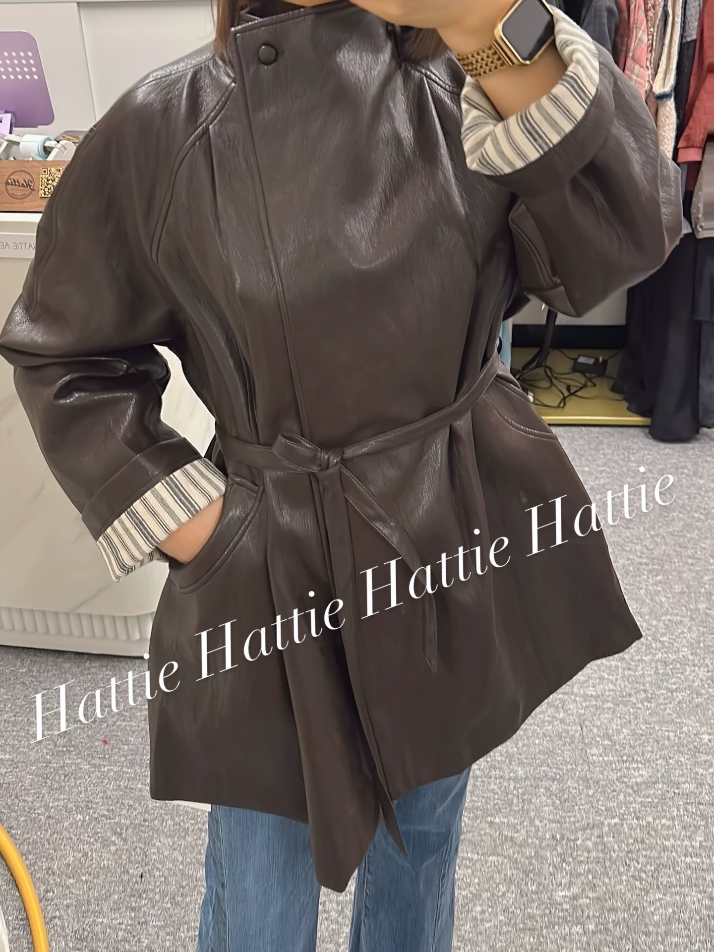 仿羊皮型格皮褸（啡色）（黑色）