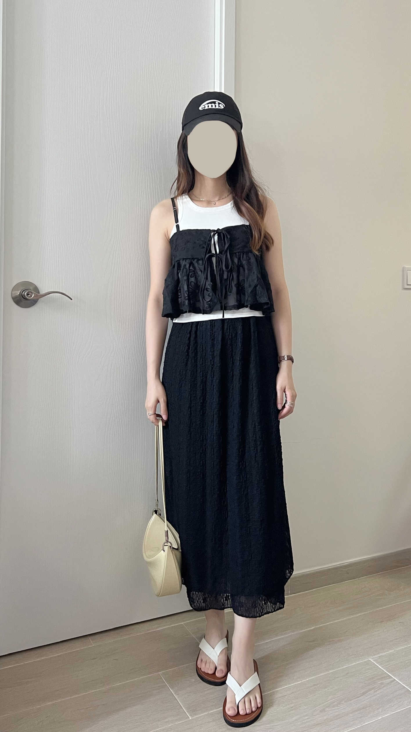 甜價仙氣花花兩穿吊帶背心 黑色