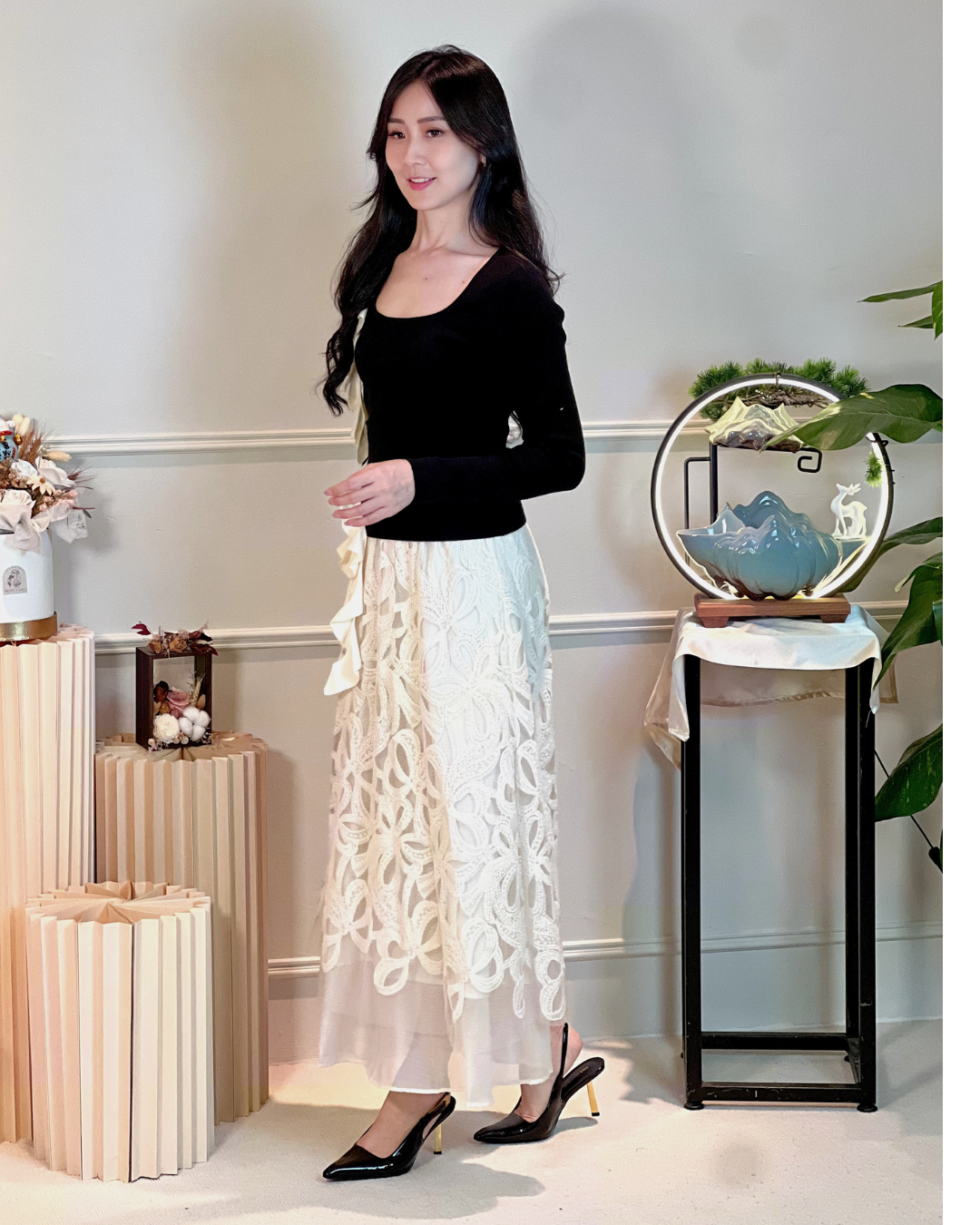 5112 Lyuba Floral Mesh Lace Skirt 