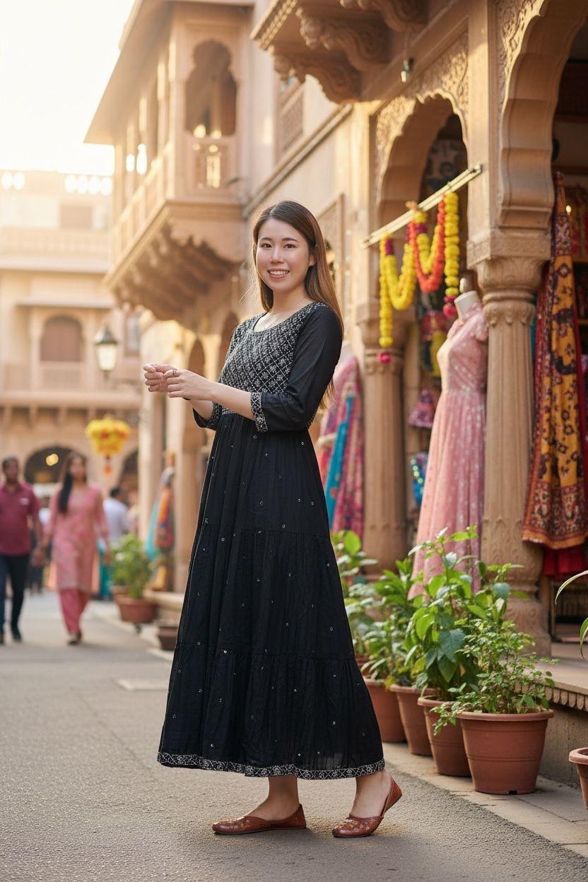 Black 4-leaf pattern Emb. 3-layer OP #1015