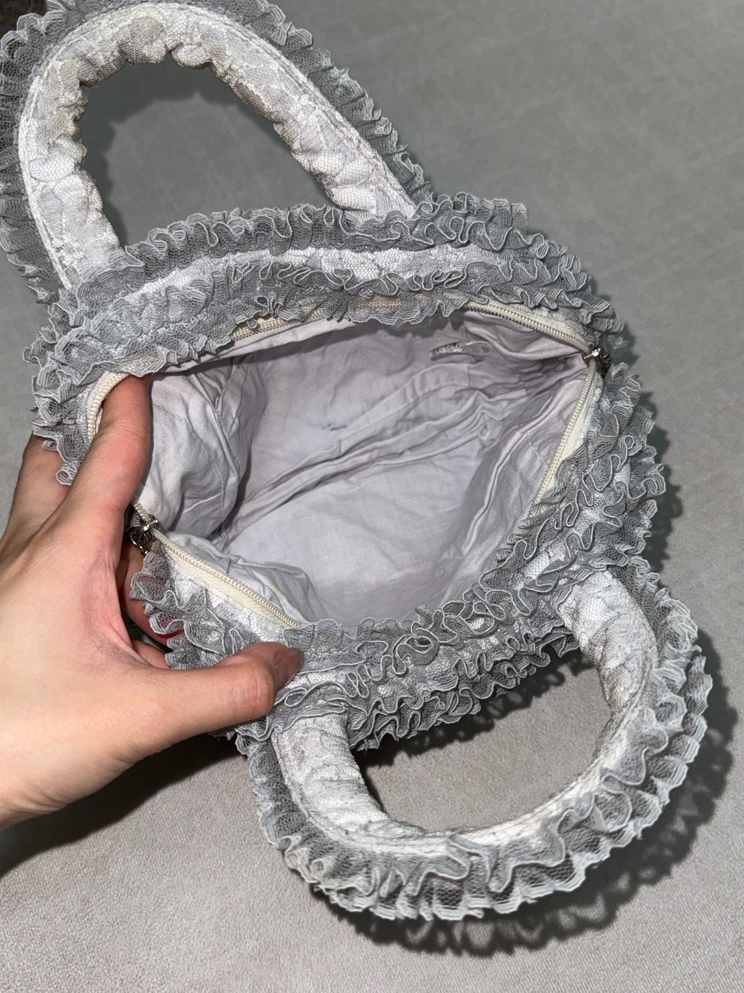 Blue Chenille Bow-Adorned Ruffle Bag