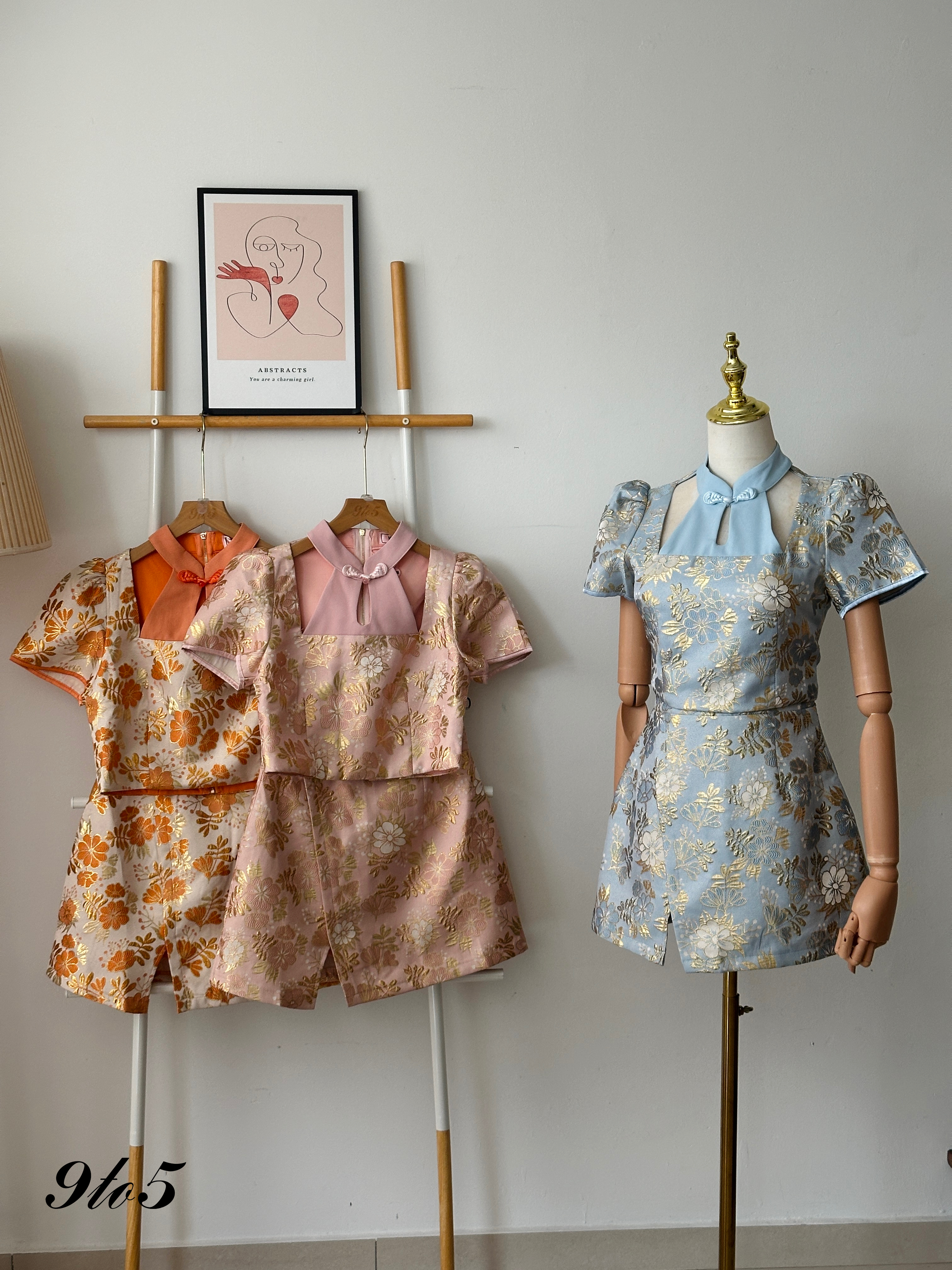 D2321 Puff Sleeve Cheongsam Matching Set - 3 Colors