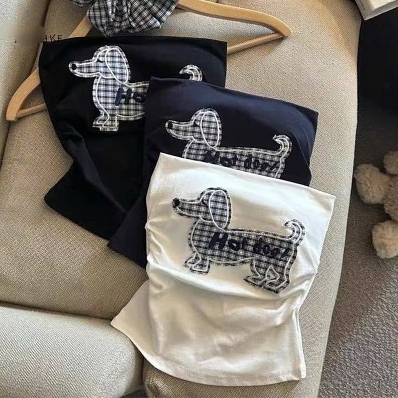 無肩帶上衣 狗狗圖案