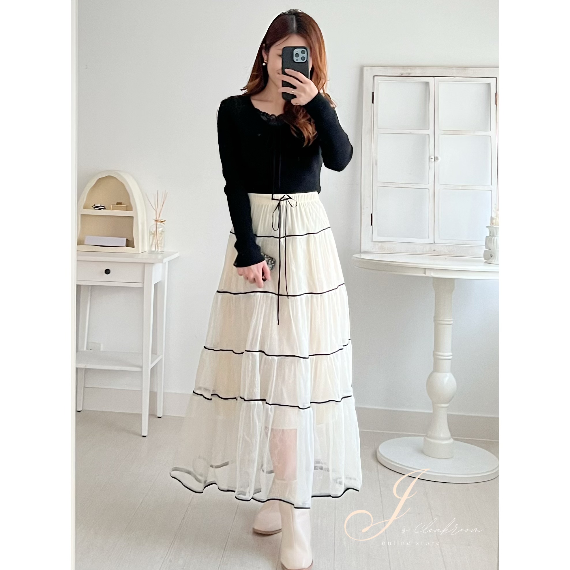 法式框線軟軟蕾絲長裙(KR)316882