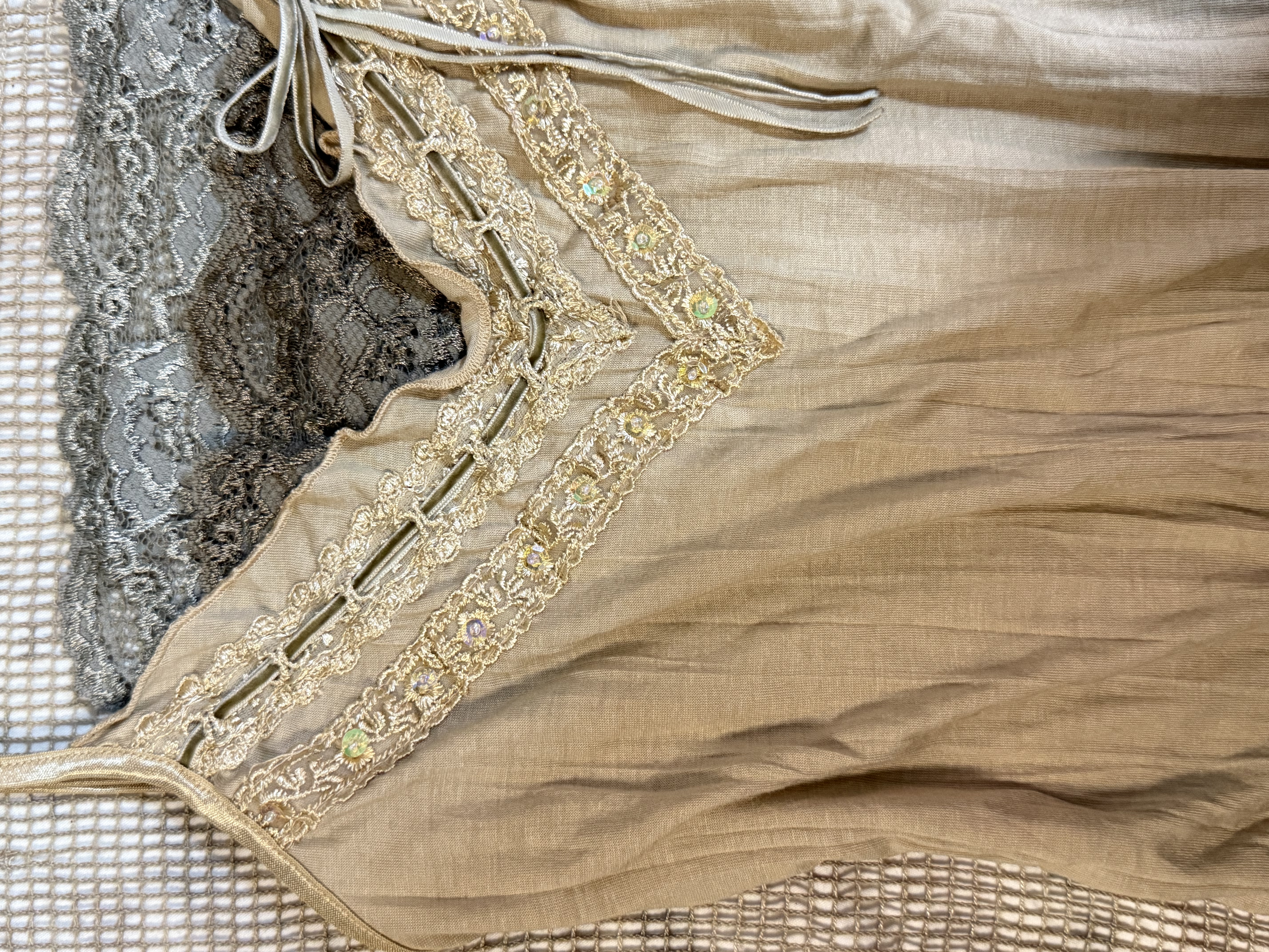 Vintage Ribbed Lace-Trimmed Cami