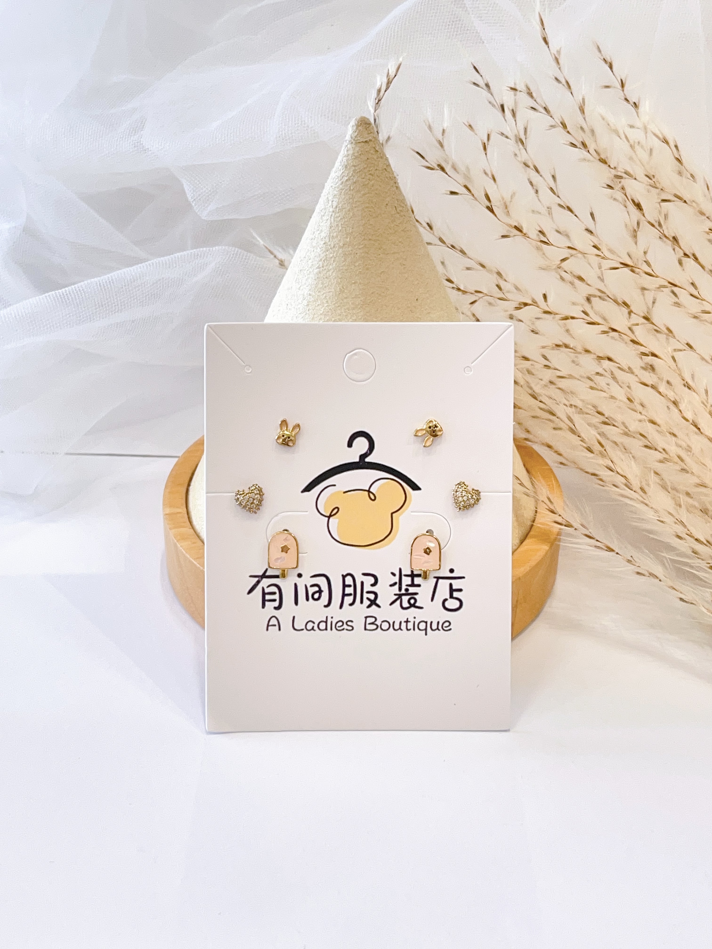 小兔子爱心耳环套装