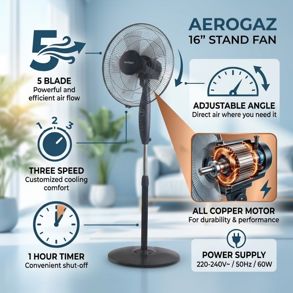 Aerogaz 16" Stand Fan with Timer Function AZ-1619SF Elu