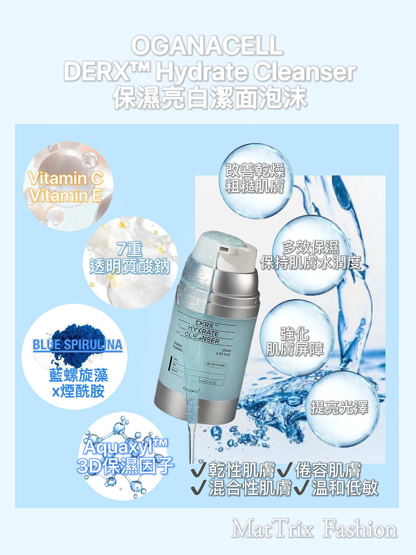 《Oganacell 》DERX™ Hydrate Cleanser  保濕亮白潔面泡沫 /120ml