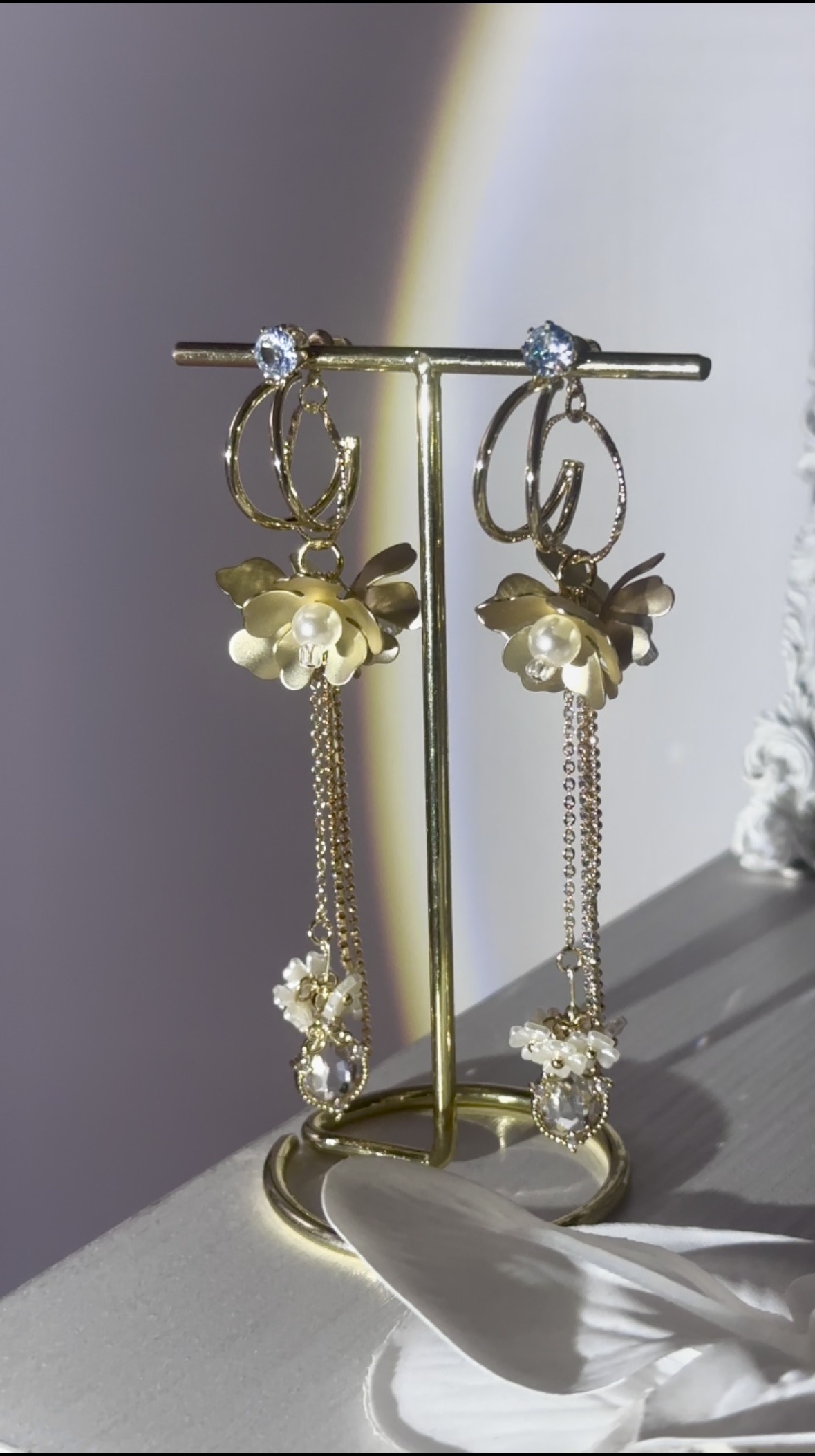 鑽戒花瓣水滴晶耳環💍