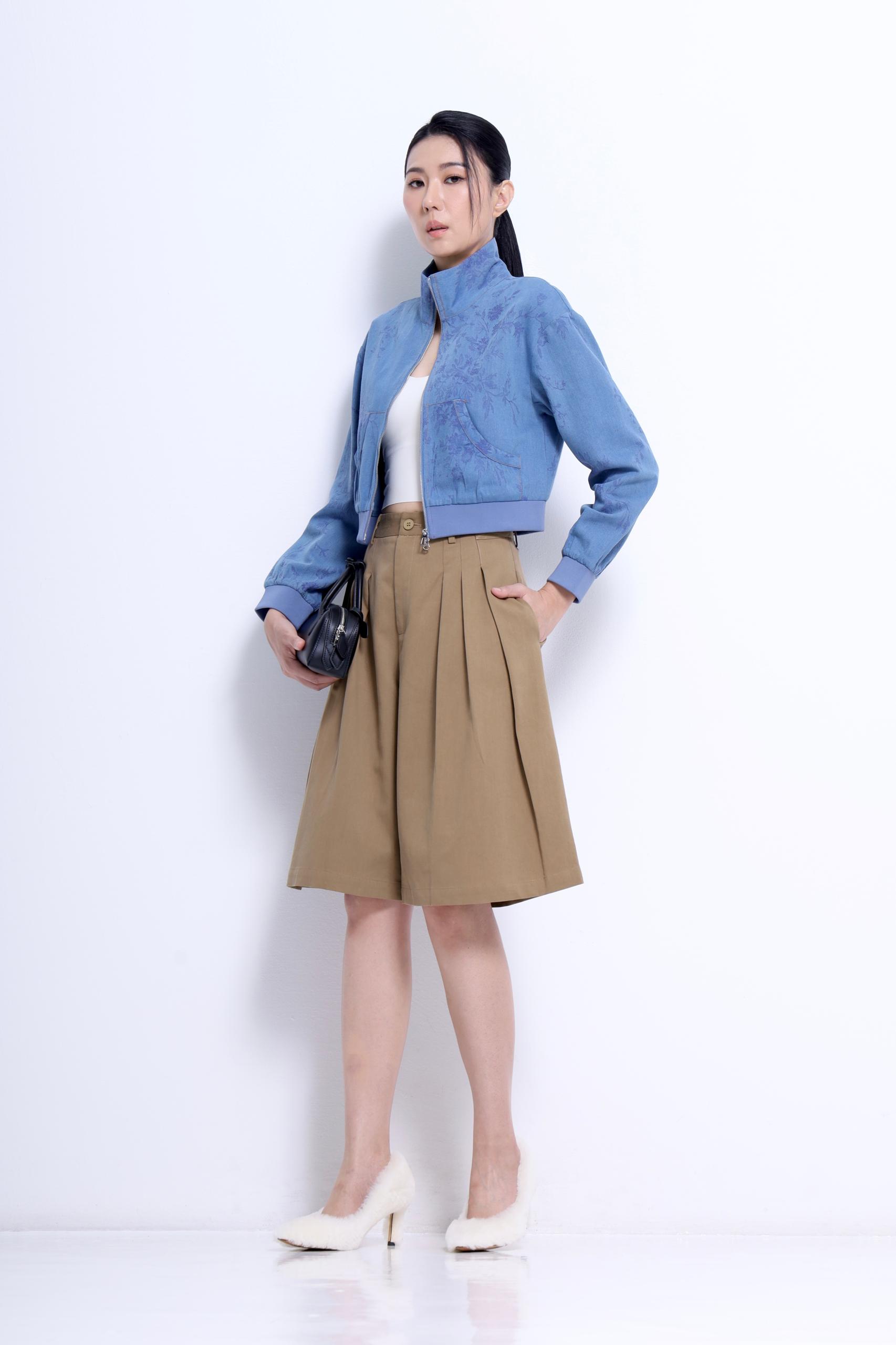 CB2762 Jacquard Cropped Zip-Up Jacket