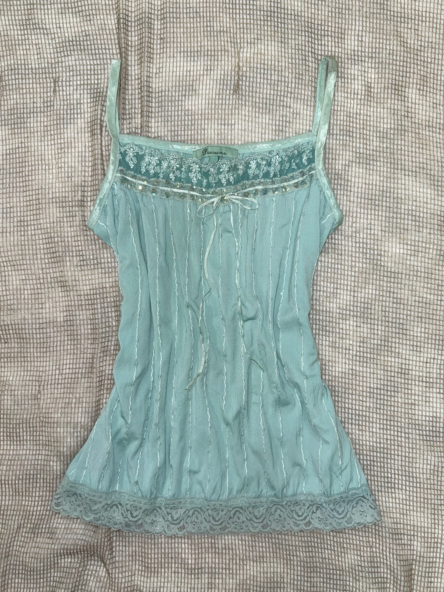 Fairycore Aqua Blue Camisole with Shimmering Lace Trim