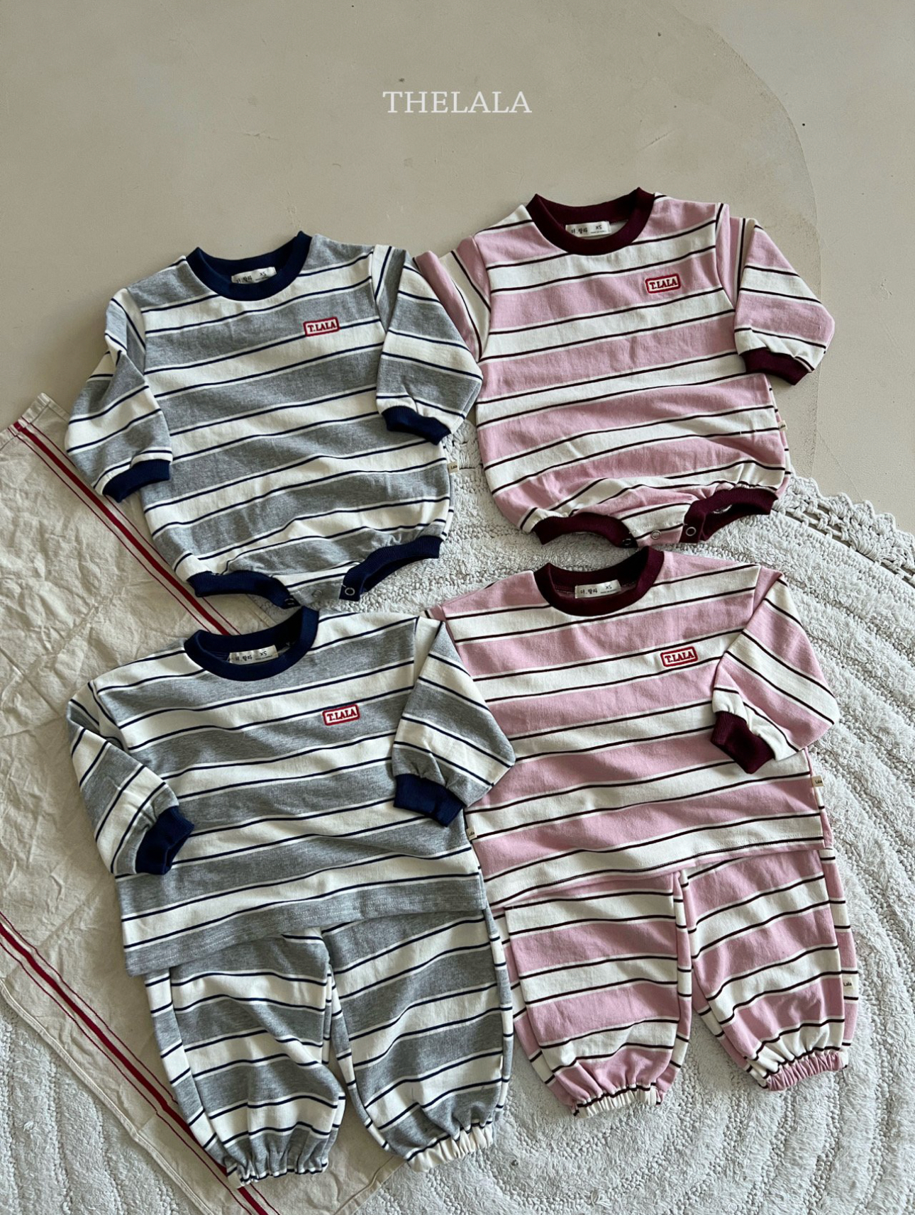 🌸預訂 韓國直送🌸🇰🇷THELALA兩色標誌刺繡章條紋上下套裝