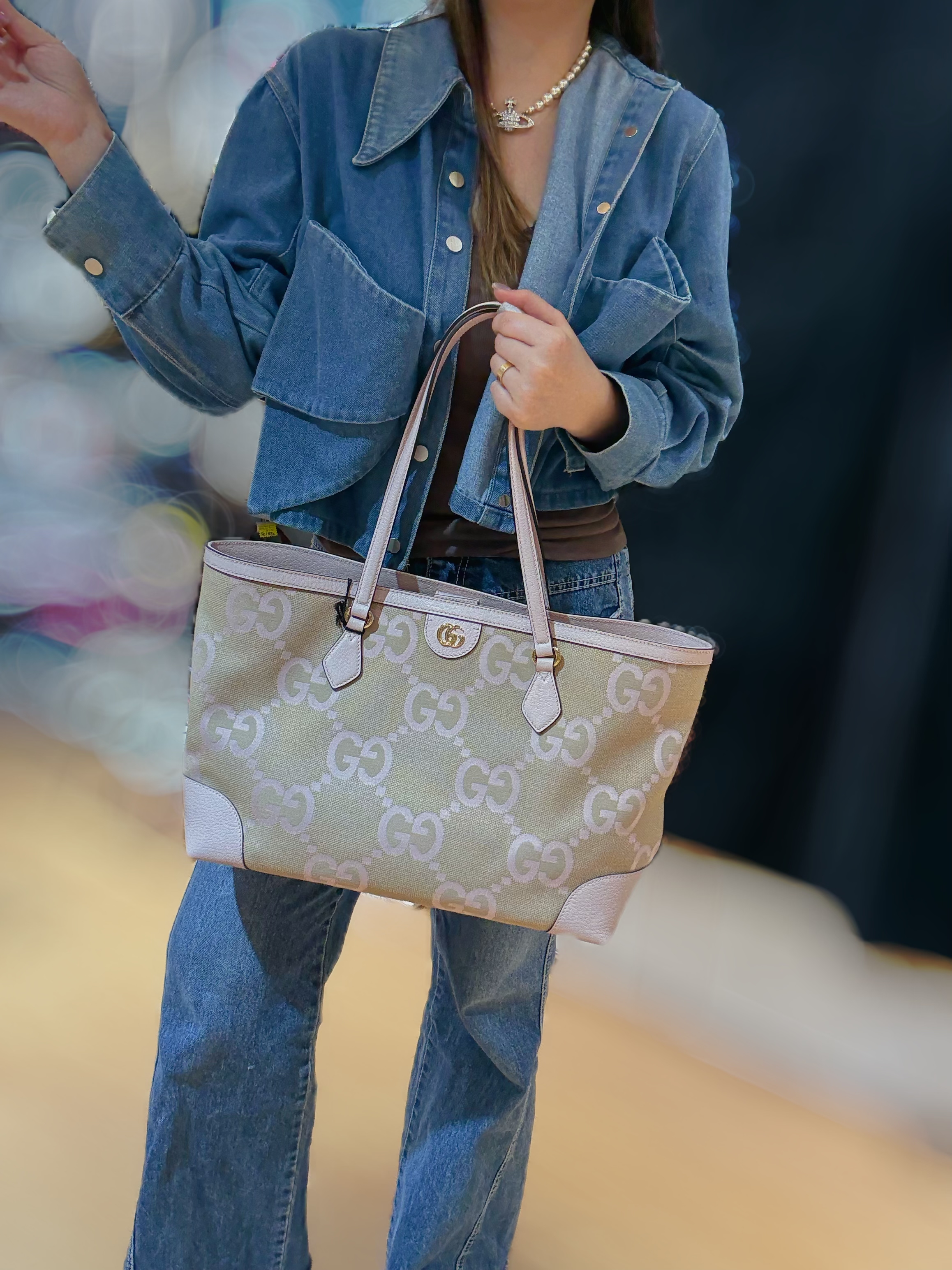 Gucci Ophidia jumbo GG tote pink