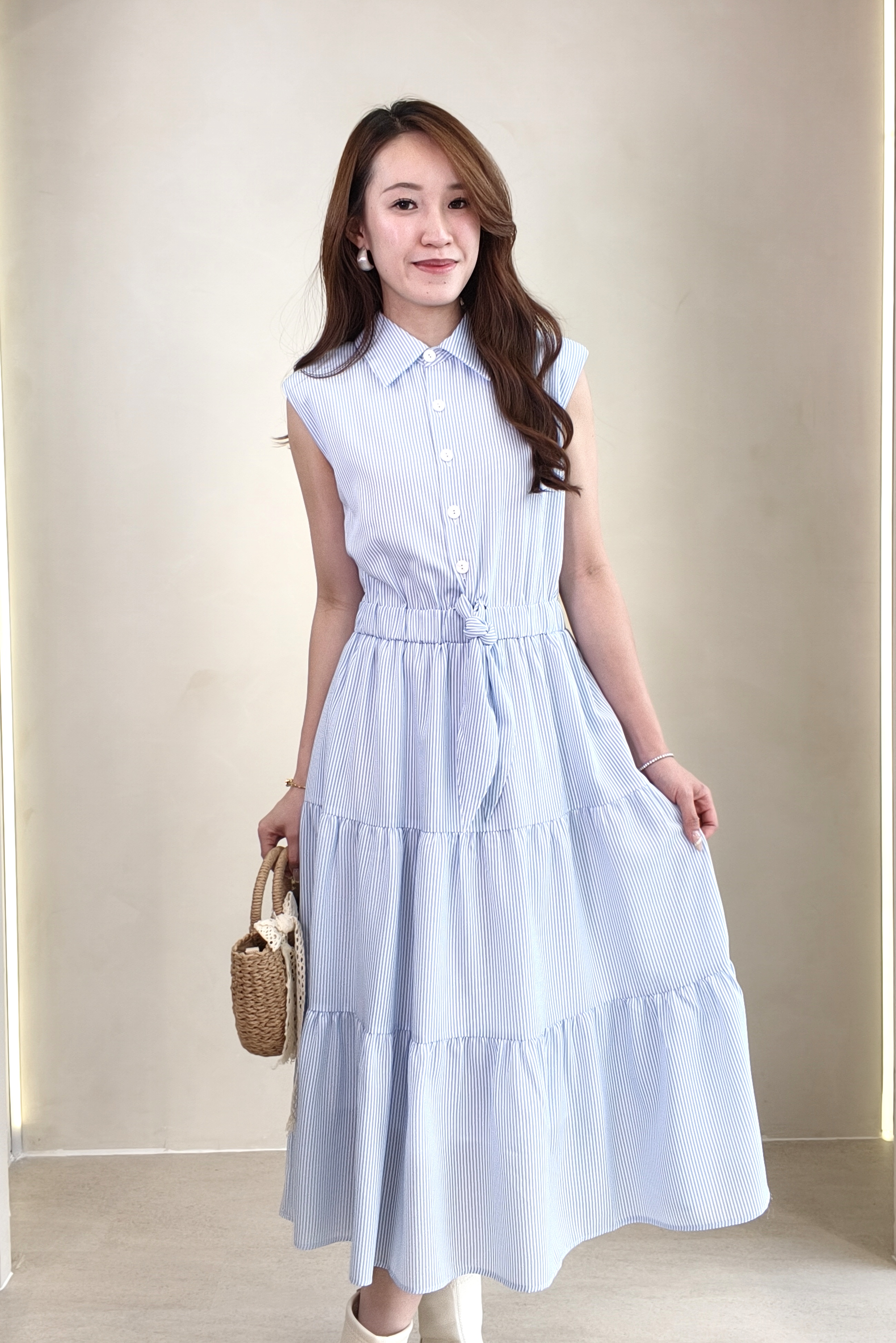 2079BD Denim Bloom Ribbon Midi Skirt
