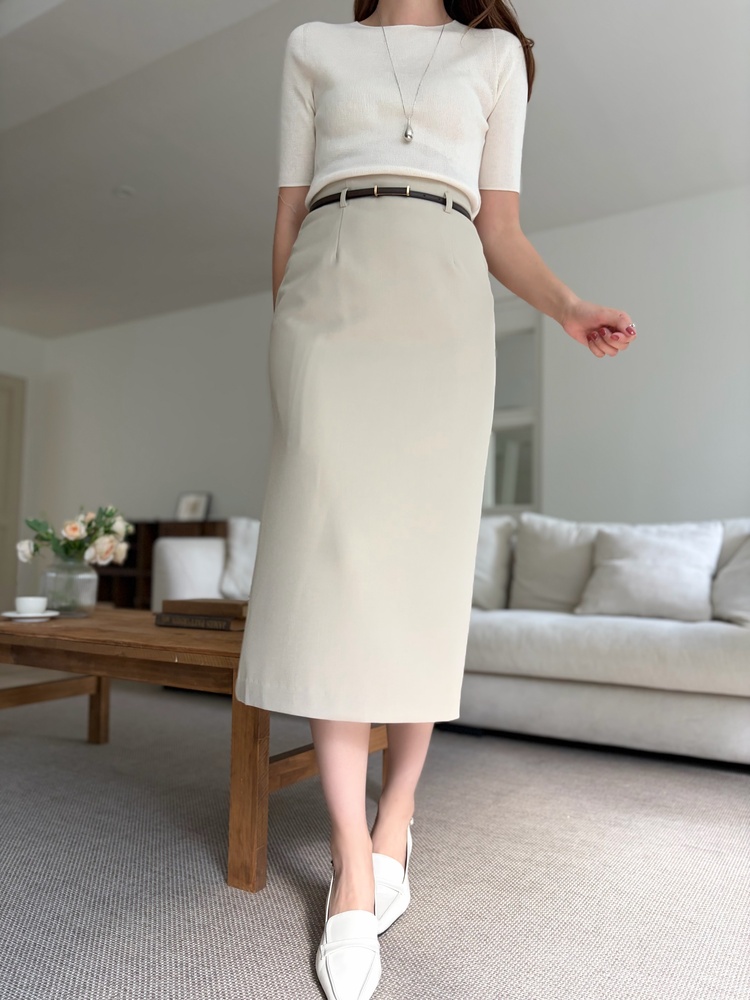 The Classy Belted Skirt (Beige)