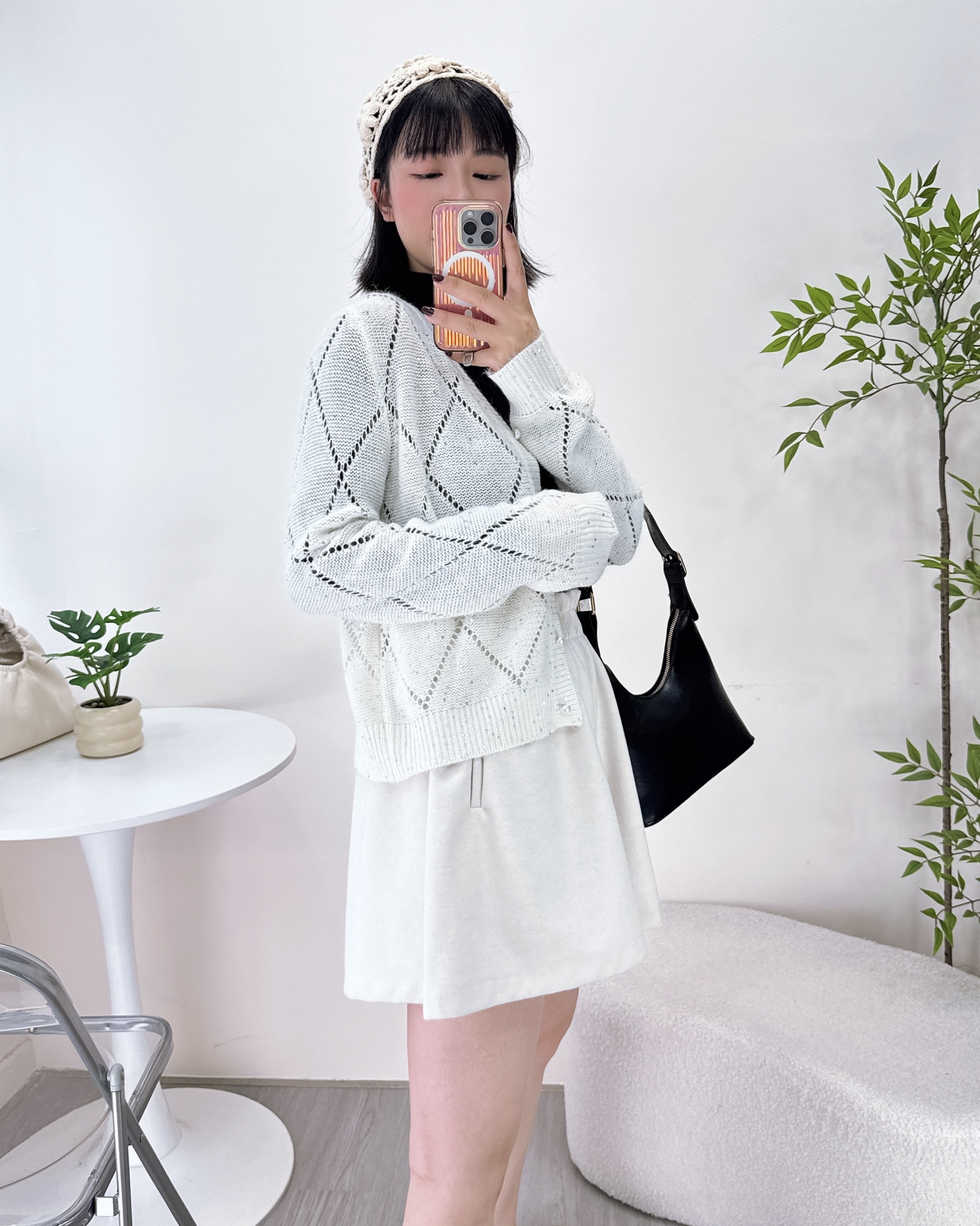 鏤空珍珠鈕扣針織外套 2色